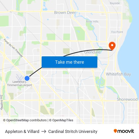 Appleton & Villard to Cardinal Stritch University map