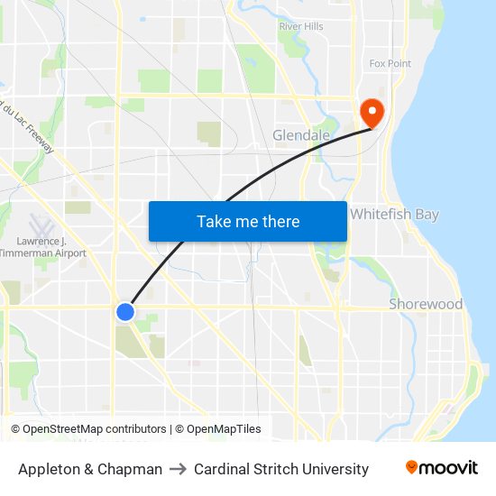 Appleton & Chapman to Cardinal Stritch University map