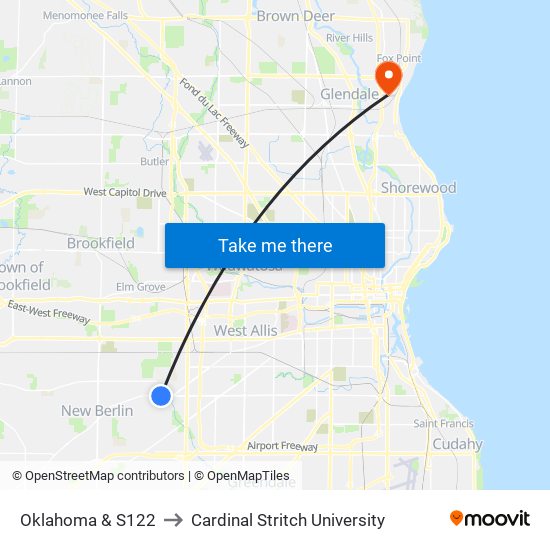 Oklahoma & S122 to Cardinal Stritch University map