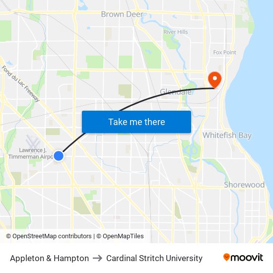 Appleton & Hampton to Cardinal Stritch University map