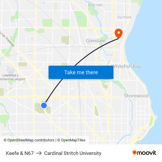 Keefe & N67 to Cardinal Stritch University map