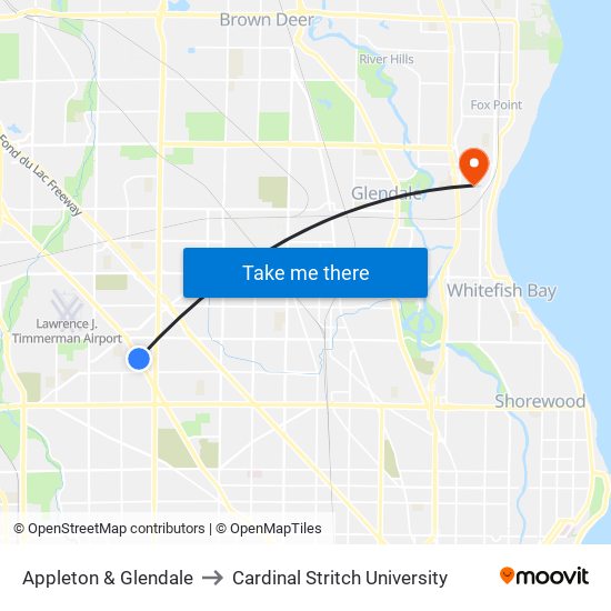 Appleton & Glendale to Cardinal Stritch University map