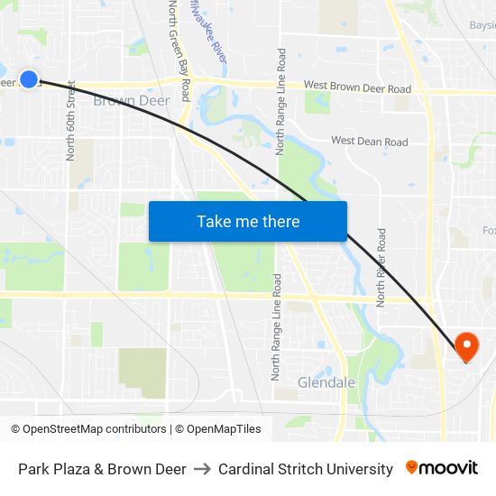 Park Plaza & Brown Deer to Cardinal Stritch University map