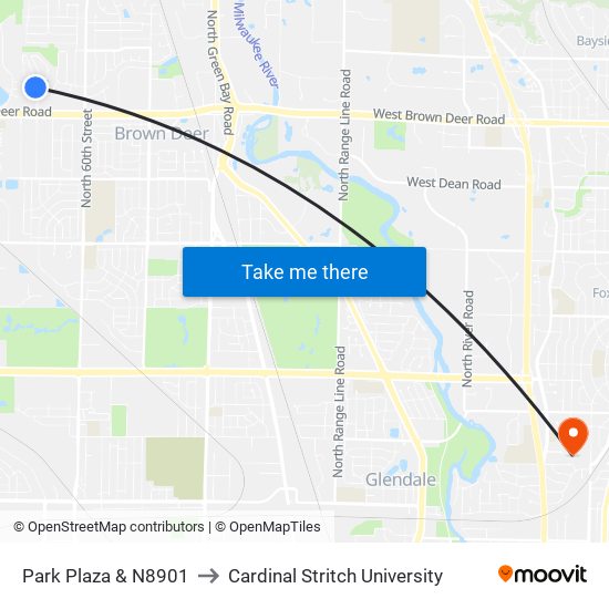 Park Plaza & N8901 to Cardinal Stritch University map