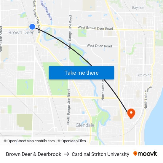 Brown Deer & Deerbrook to Cardinal Stritch University map