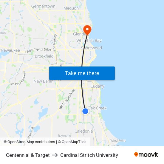 Centennial & Target to Cardinal Stritch University map