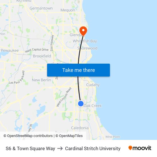 S6 & Town Square Way to Cardinal Stritch University map