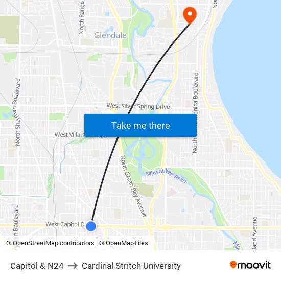 Capitol & N24 to Cardinal Stritch University map