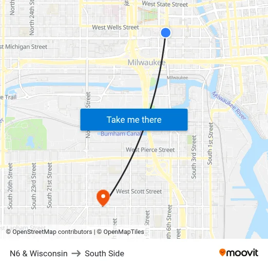 N6 & Wisconsin to South Side map