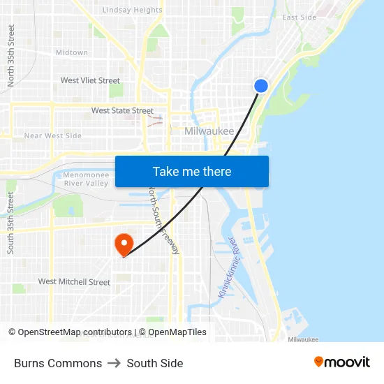 Burns Commons to South Side map