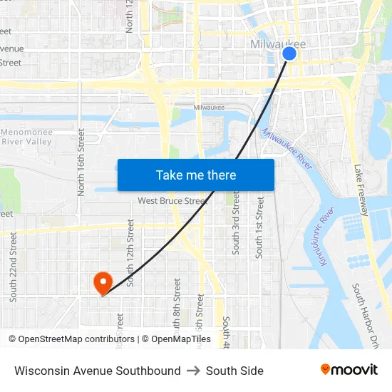Wisconsin Avenue Southbound to South Side map