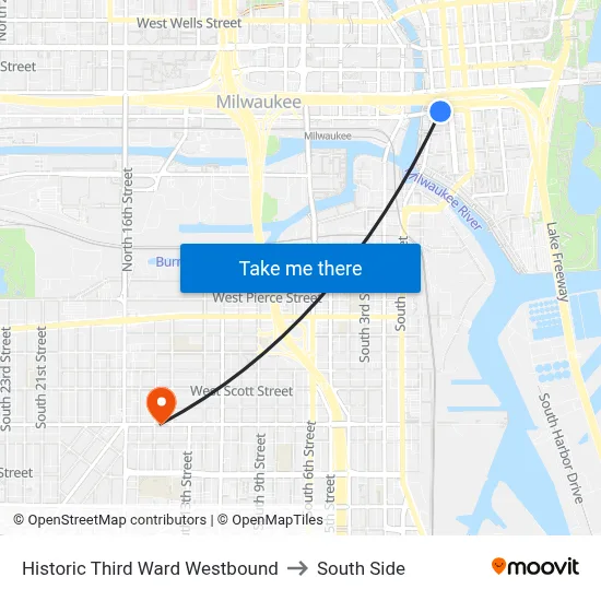 Historic Third Ward Westbound to South Side map