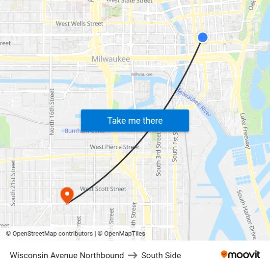 Wisconsin Avenue Northbound to South Side map