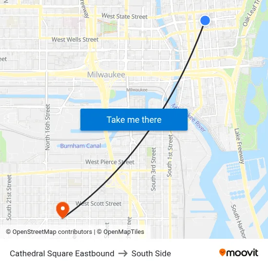 Cathedral Square Eastbound to South Side map