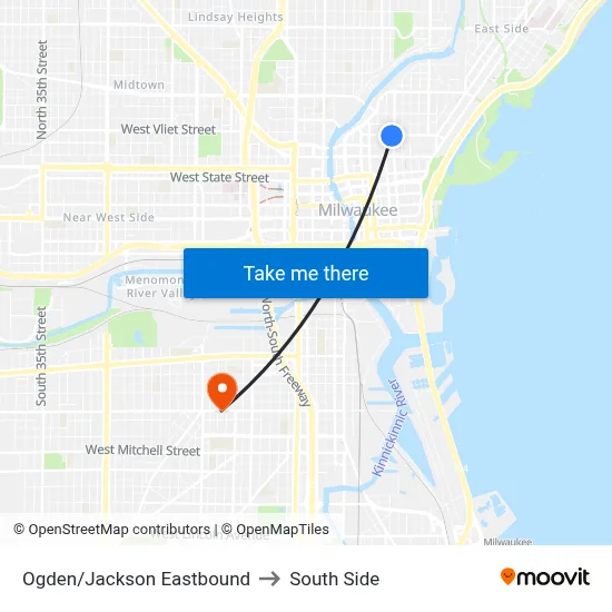 Ogden/Jackson Eastbound to South Side map