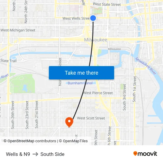 Wells & N9 to South Side map