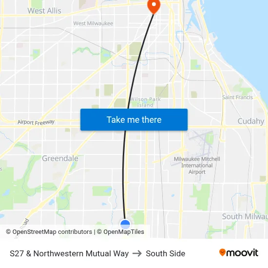 S27 & Northwestern Mutual Way to South Side map