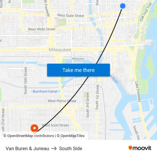 Van Buren & Juneau to South Side map