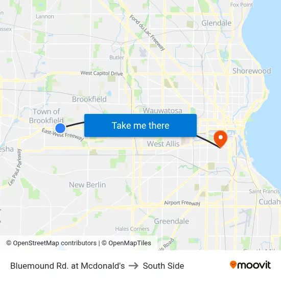 Bluemound Rd. at Mcdonald's to South Side map