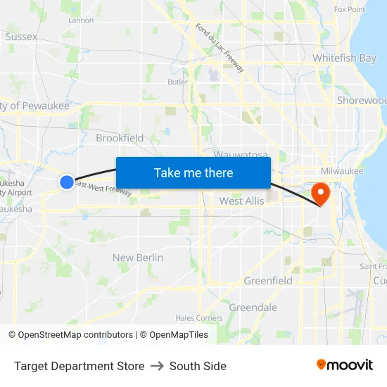 Target Department Store to South Side map