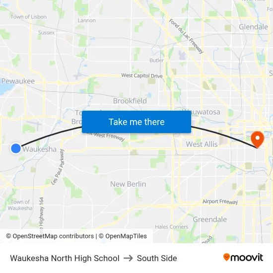 Waukesha North High School to South Side map