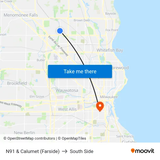 N91 & Calumet (Farside) to South Side map