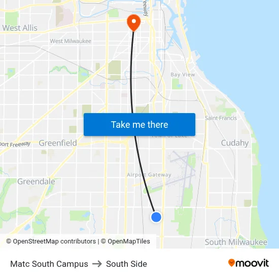 Matc South Campus to South Side map