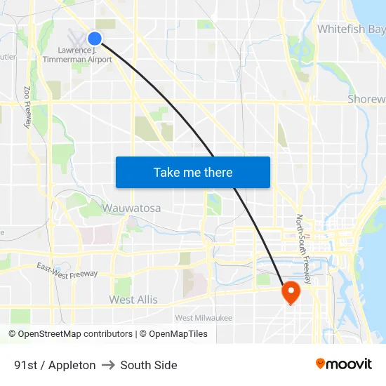 91st / Appleton to South Side map
