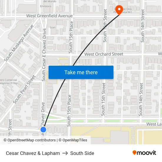 Cesar Chavez & Lapham to South Side map