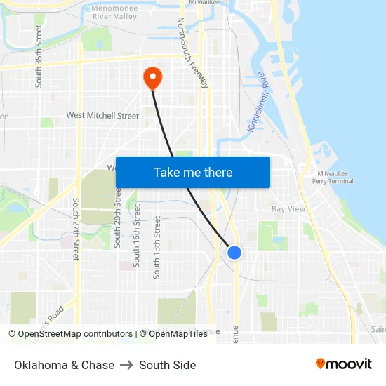 Oklahoma & Chase to South Side map