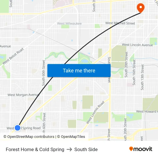 Forest Home & Cold Spring to South Side map