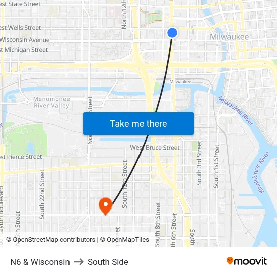 N6 & Wisconsin to South Side map