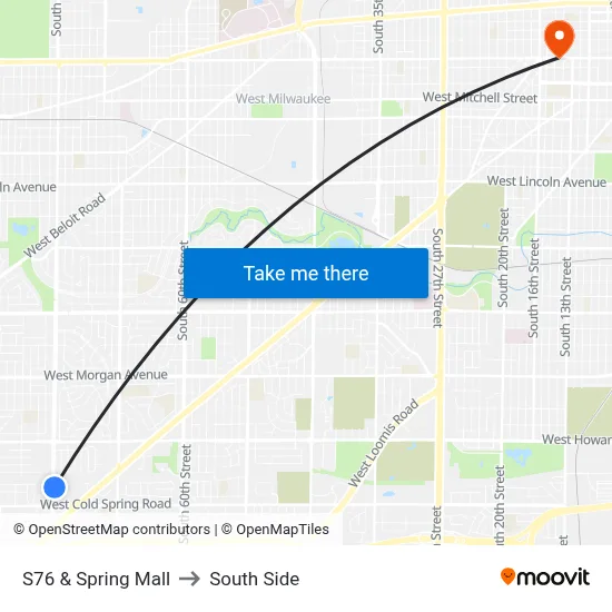 S76 & Spring Mall to South Side map