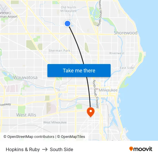 Hopkins & Ruby to South Side map