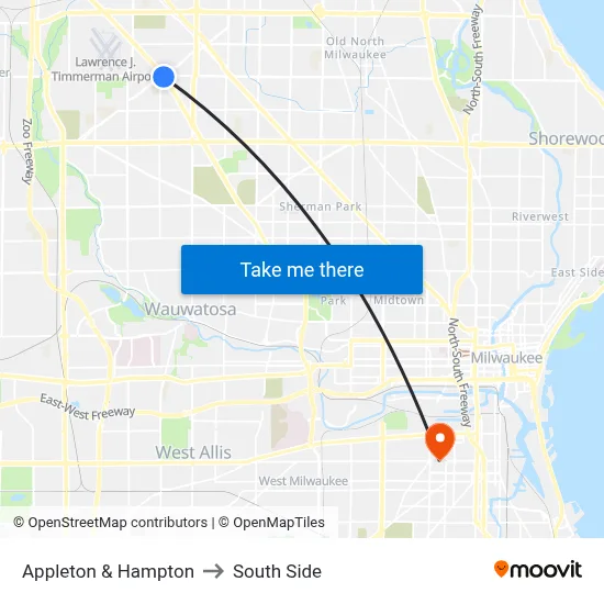 Appleton & Hampton to South Side map
