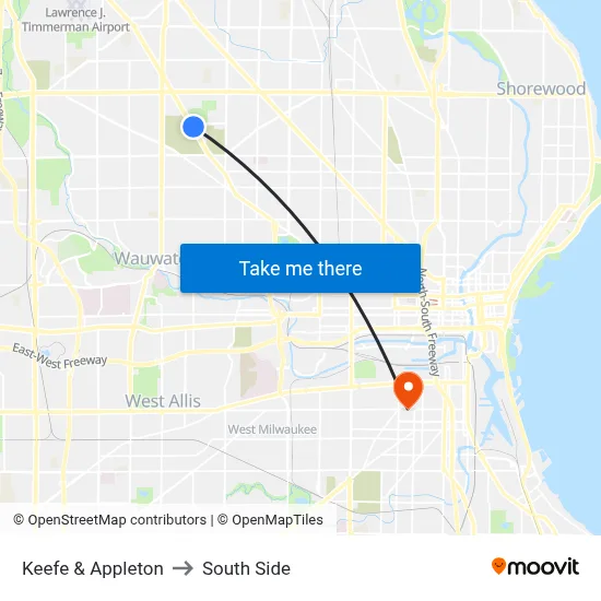 Keefe & Appleton to South Side map