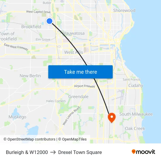 Burleigh & W12000 to Drexel Town Square map