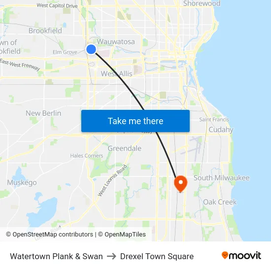Watertown Plank & Swan to Drexel Town Square map
