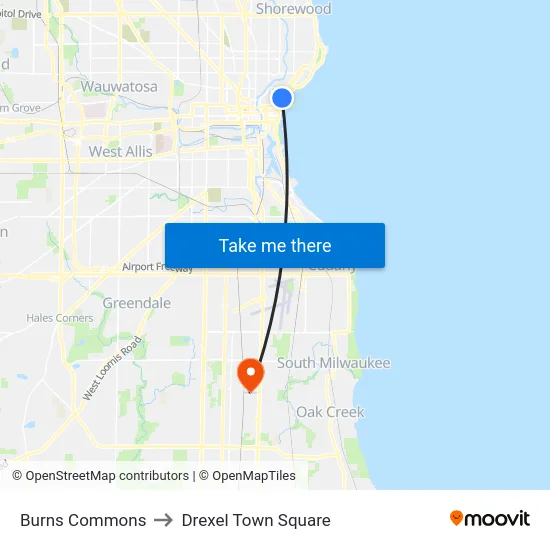 Burns Commons to Drexel Town Square map