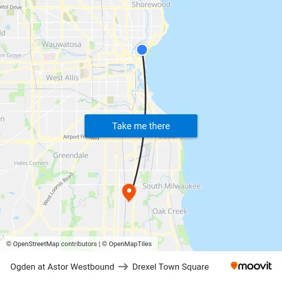 Ogden at Astor Westbound to Drexel Town Square map