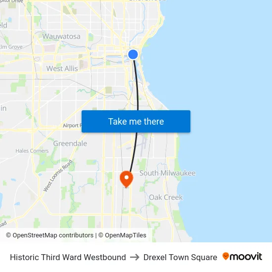 Historic Third Ward Westbound to Drexel Town Square map