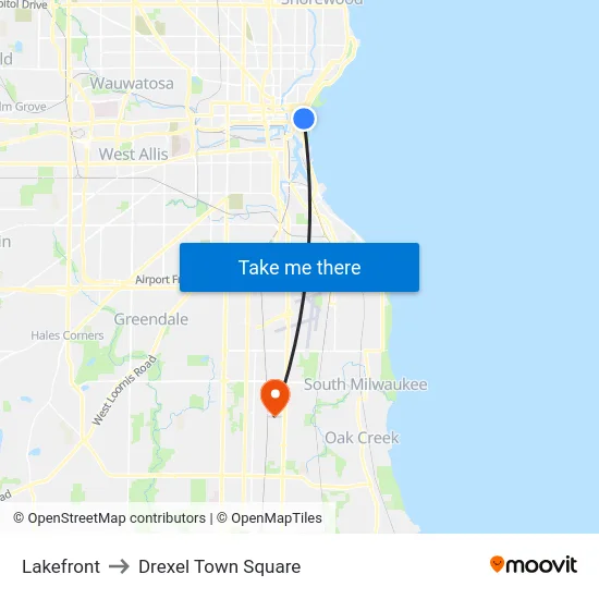 Lakefront to Drexel Town Square map