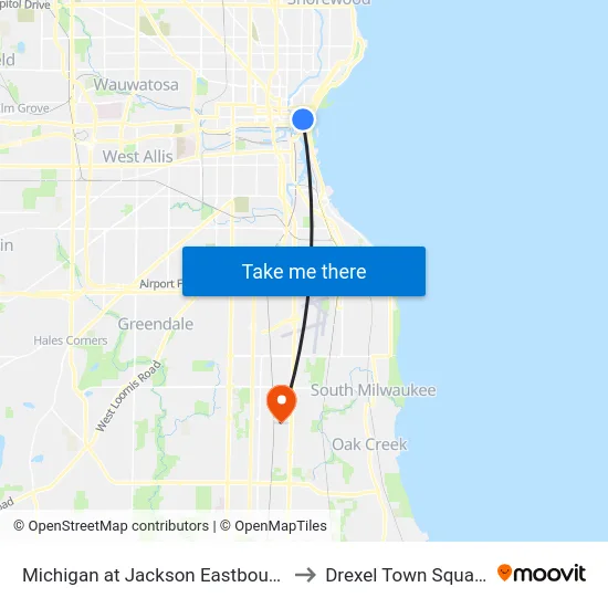Michigan at Jackson Eastbound to Drexel Town Square map