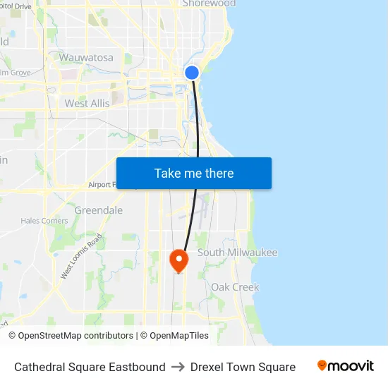 Cathedral Square Eastbound to Drexel Town Square map