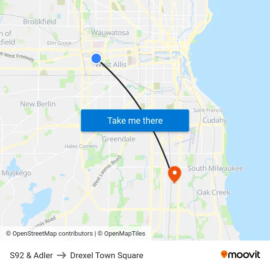 S92 & Adler to Drexel Town Square map