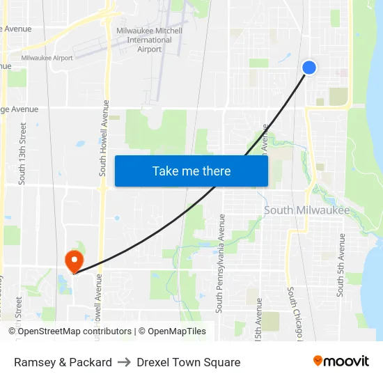 Ramsey & Packard to Drexel Town Square map
