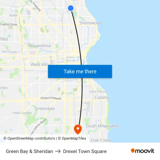 Green Bay & Sheridan to Drexel Town Square map