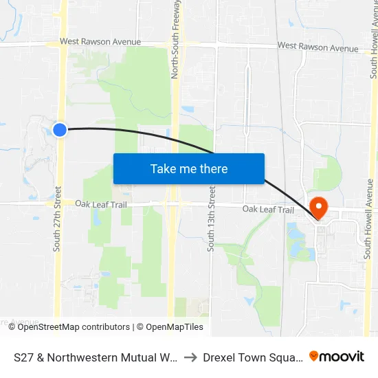 S27 & Northwestern Mutual Way to Drexel Town Square map