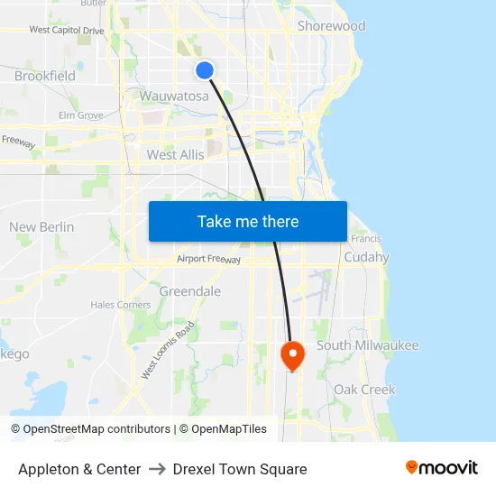 Appleton & Center to Drexel Town Square map