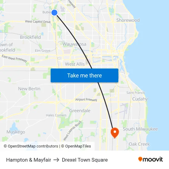 Hampton & Mayfair to Drexel Town Square map
